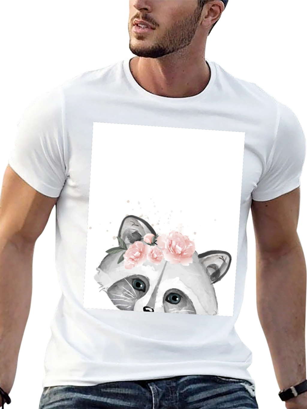 Raccoon Floral T-Shirt - Cute Animal Graphic Tee