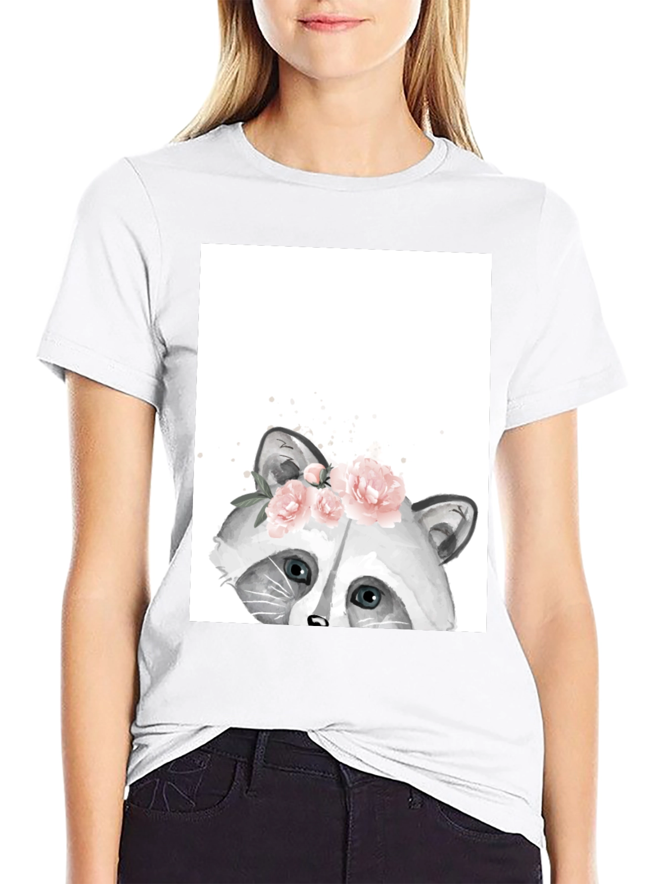 Raccoon Floral T-Shirt - Cute Animal Graphic Tee