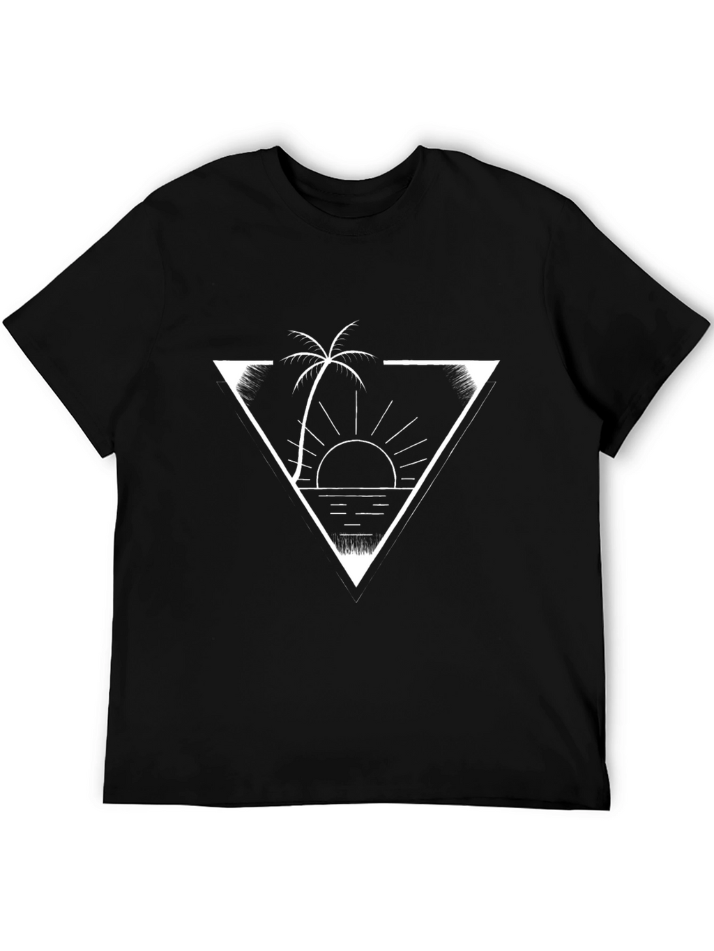 Tropical Sunset Graphic Tee - Black Cotton Shirt