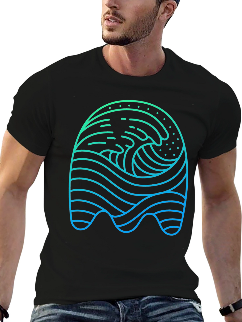 Abstract Wave Graphic T-Shirt - Stylish Mens Tee
