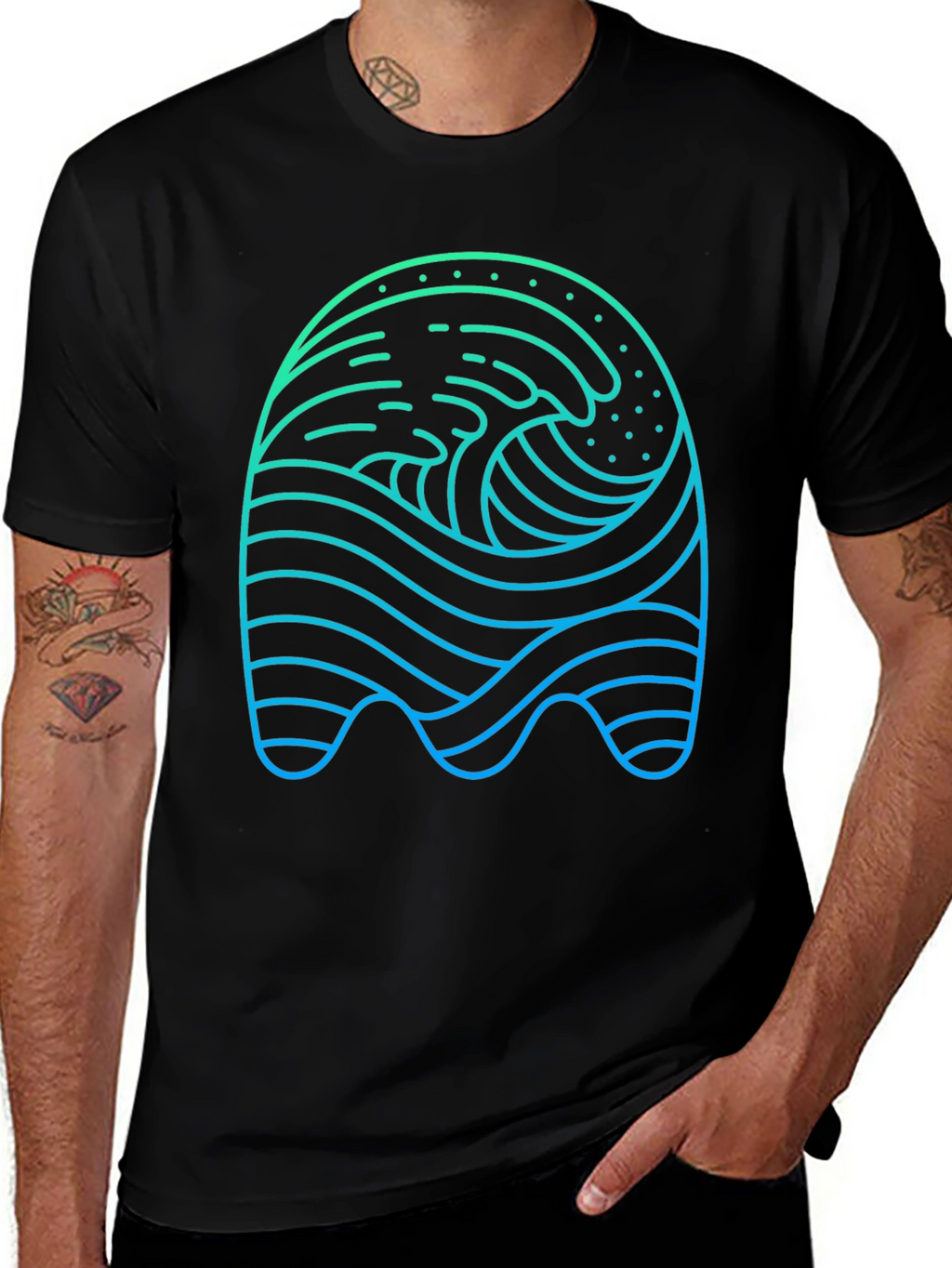 Abstract Wave Graphic T-Shirt - Stylish Mens Tee