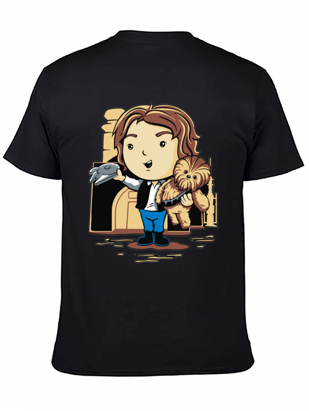 Han Solo & Chewbacca Cartoon Black T-Shirt