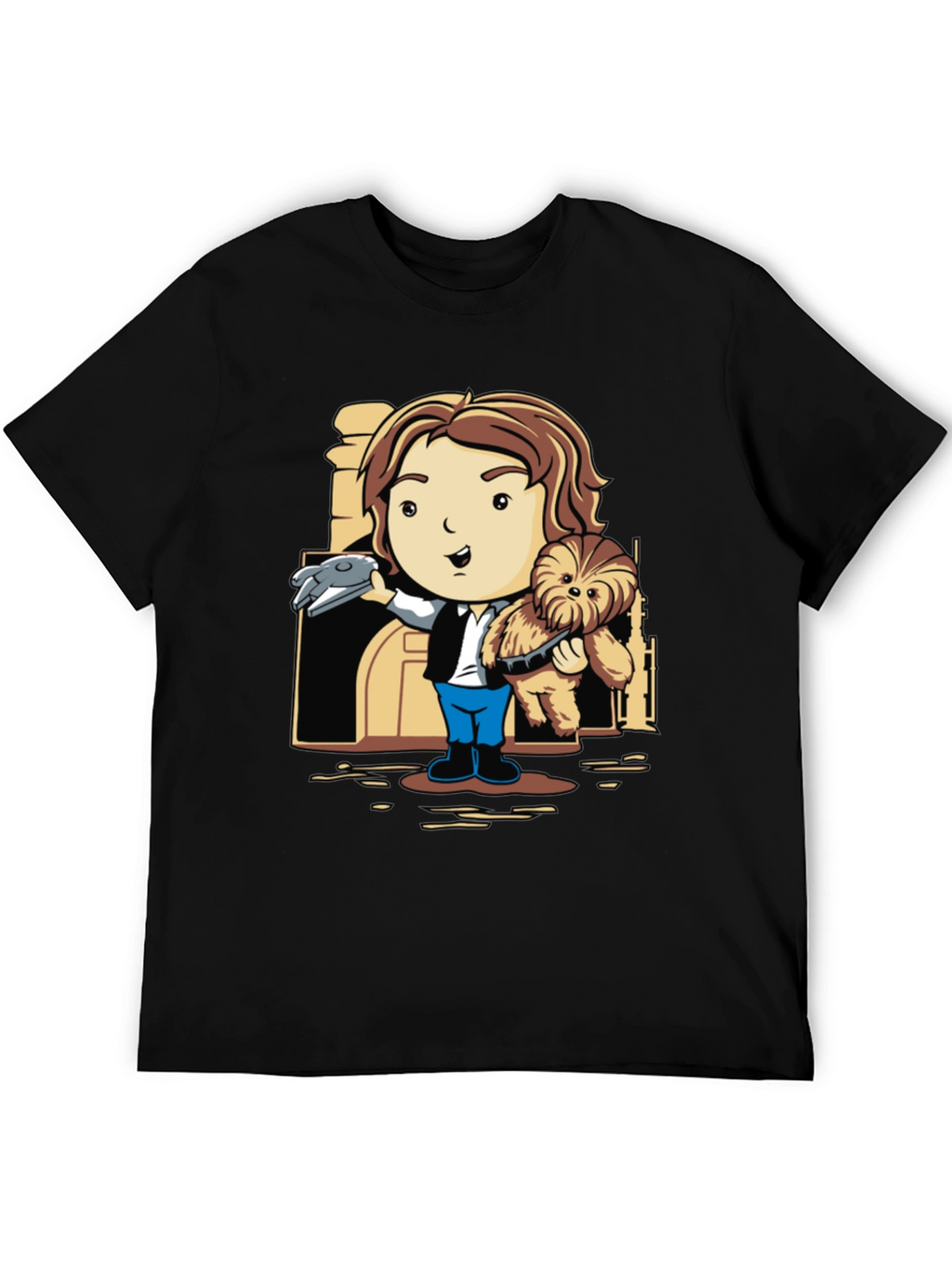 Han Solo & Chewbacca Cartoon Black T-Shirt