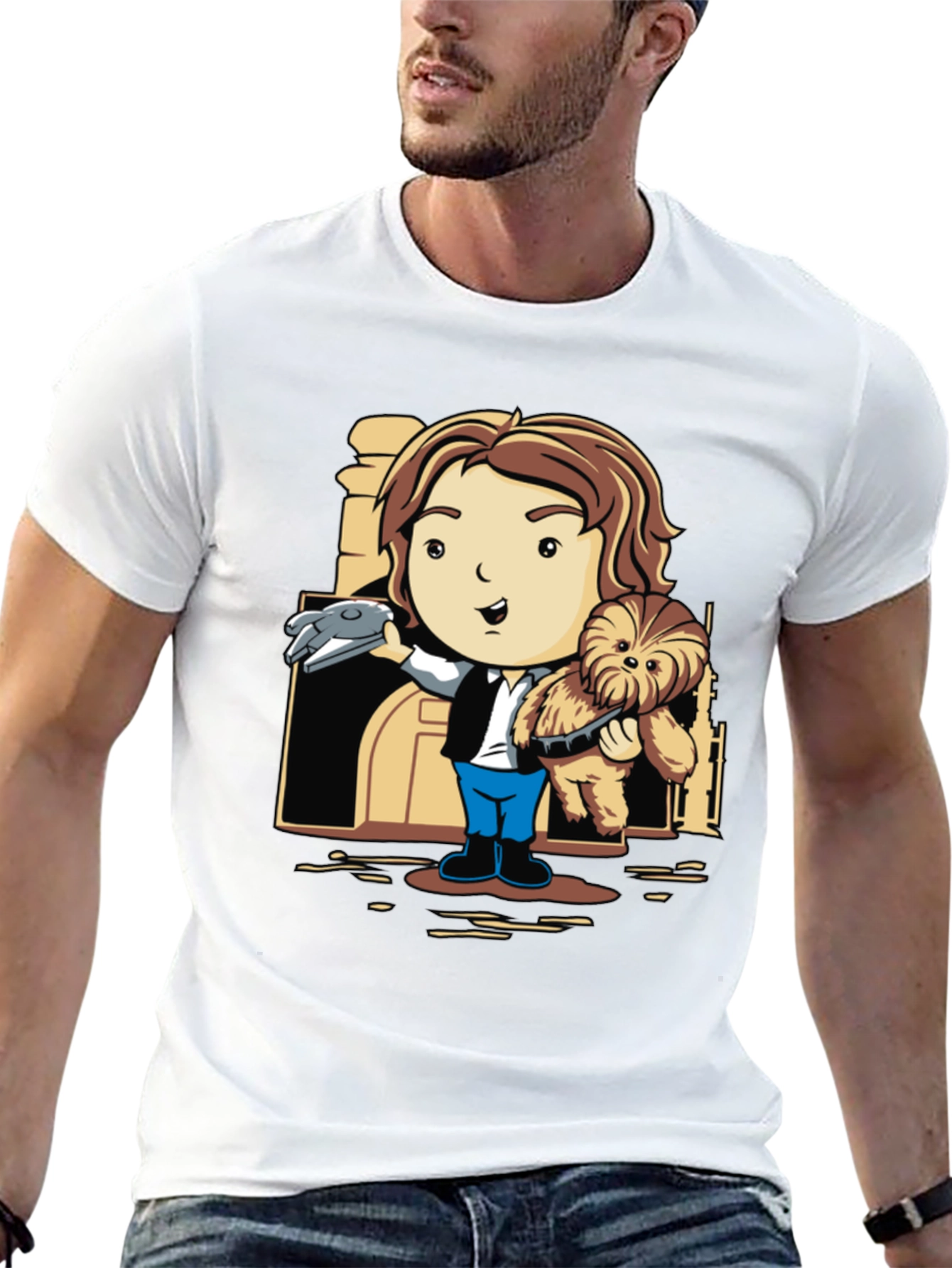 Han Solo & Chewbacca Cartoon Black T-Shirt