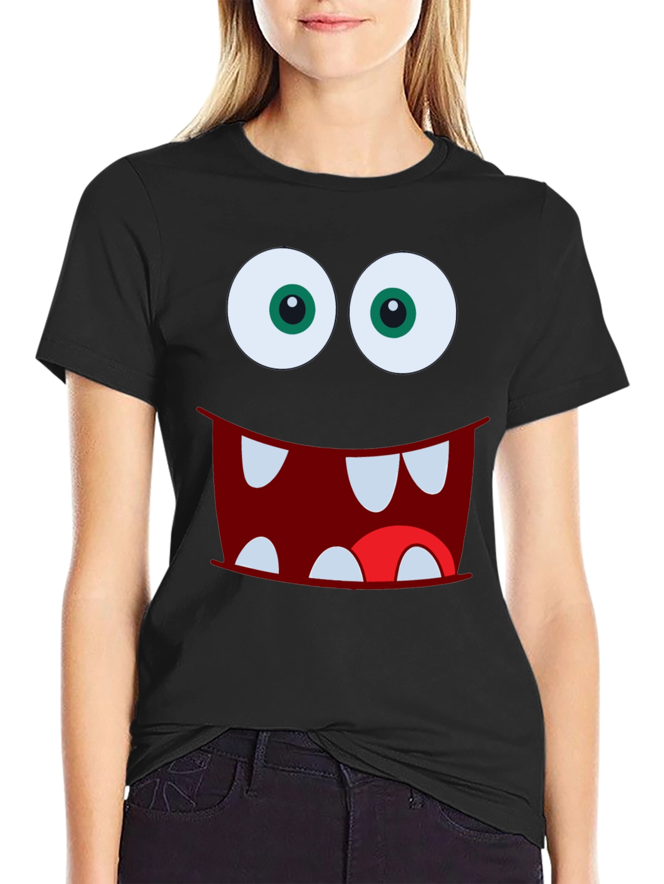 Monster Face Graphic Tee - Fun Black T-Shirt