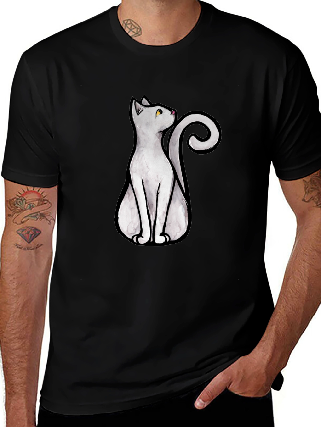 Cool Cat Graphic Tee - Black Cotton T-Shirt