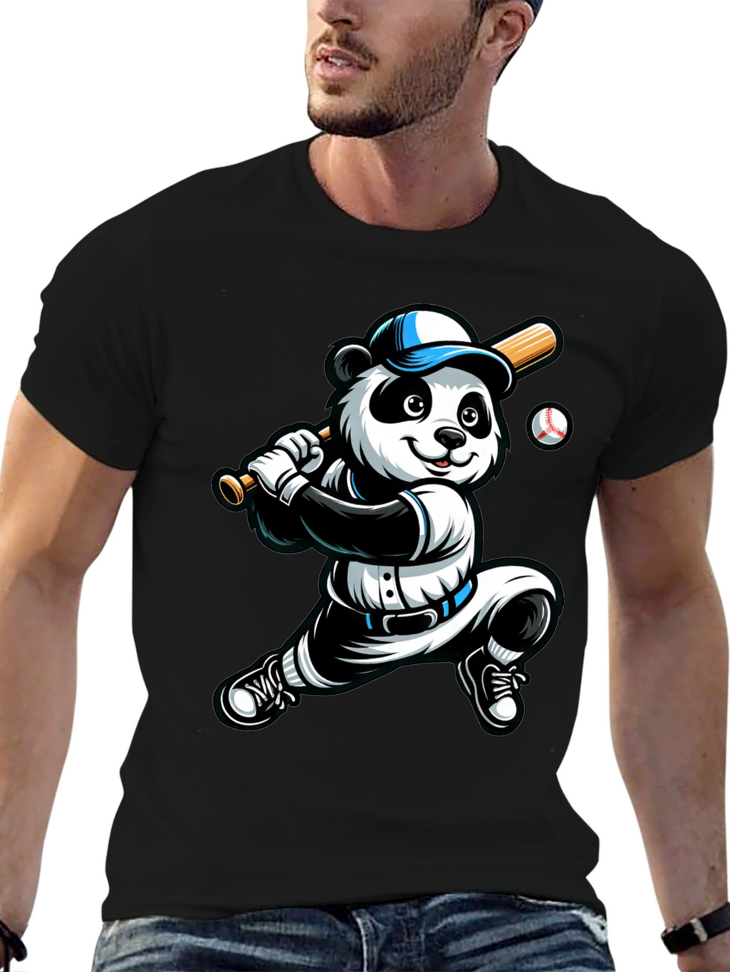 Panda Baseball Player Graphic Tee