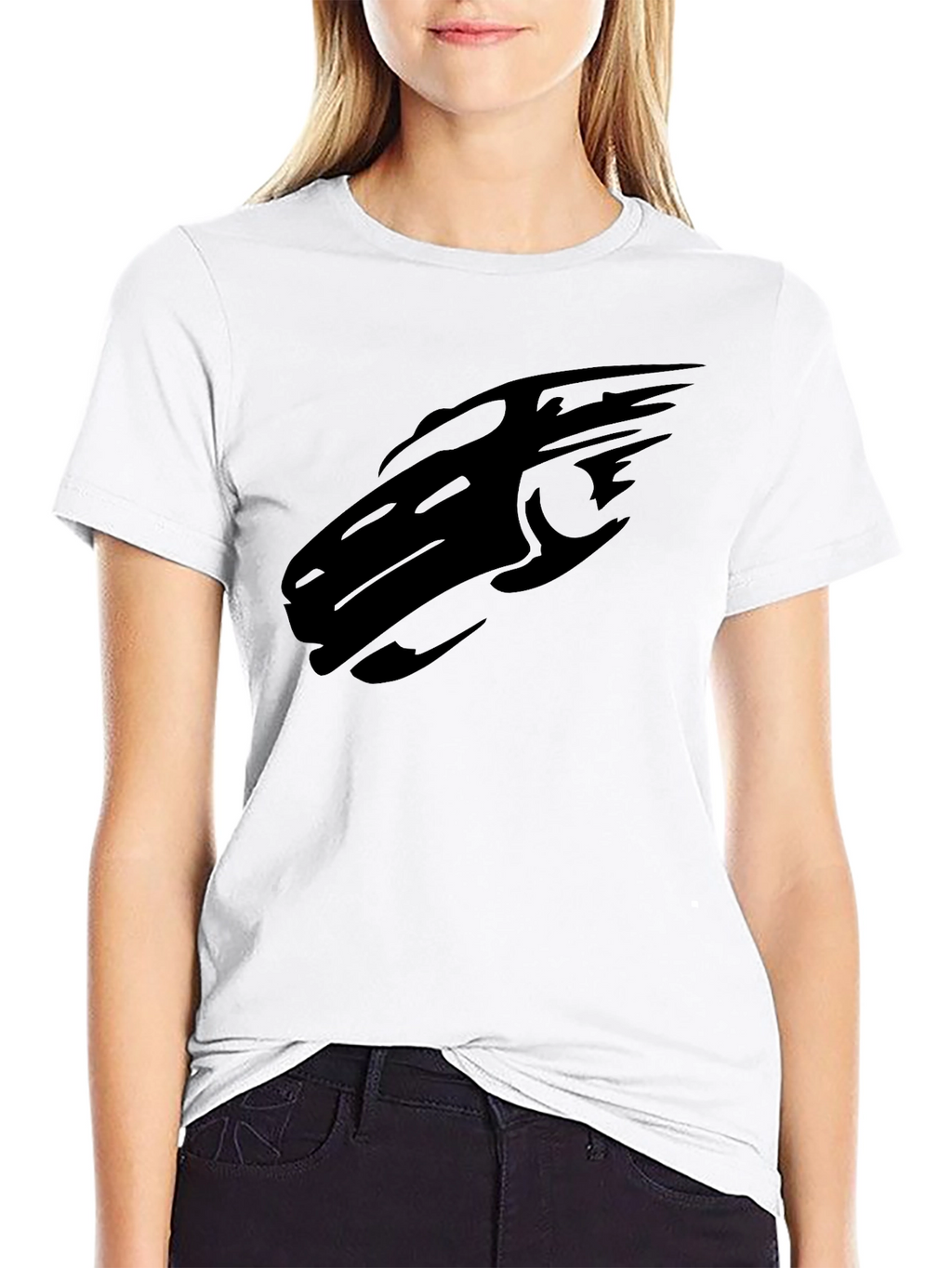 Sleek Black T-Shirt with Abstract Car Design
