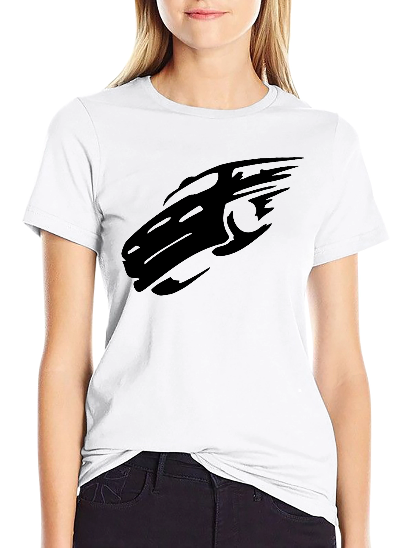 Sleek Black T-Shirt with Abstract Car Design