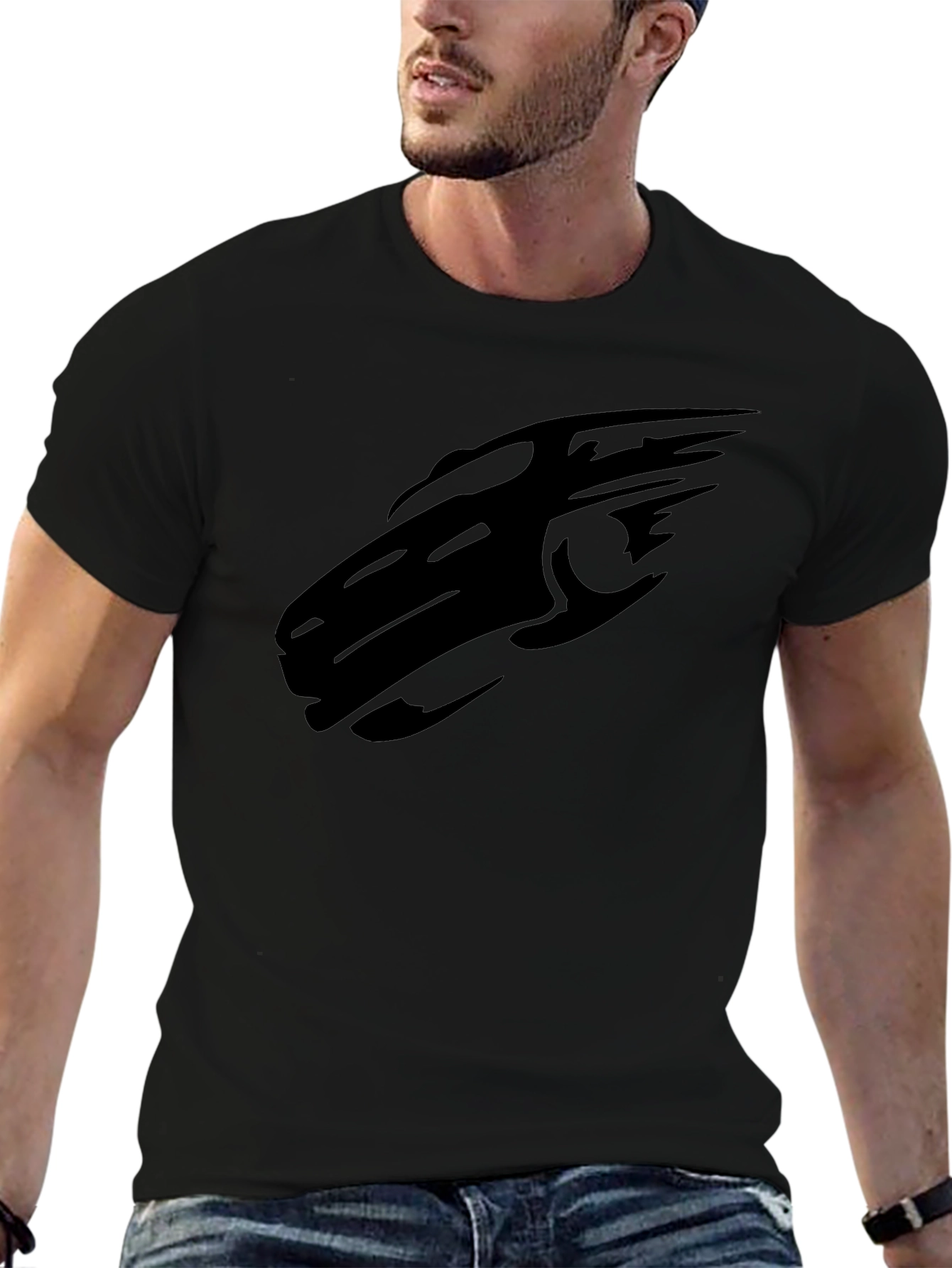 Sleek Black T-Shirt with Abstract Car Design