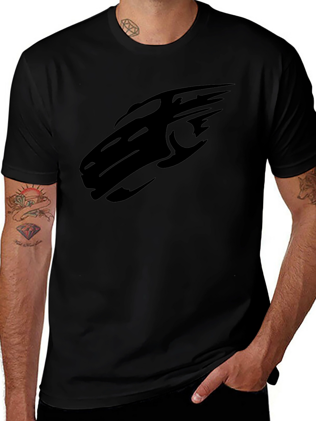 Sleek Black T-Shirt with Abstract Car Design