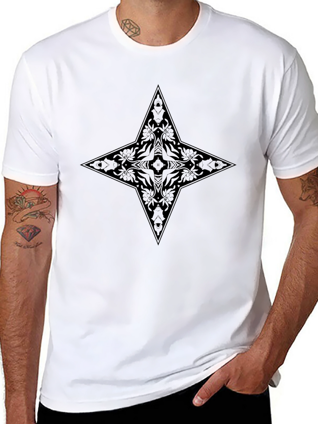 Black Floral Star Graphic Tee - Modern Style