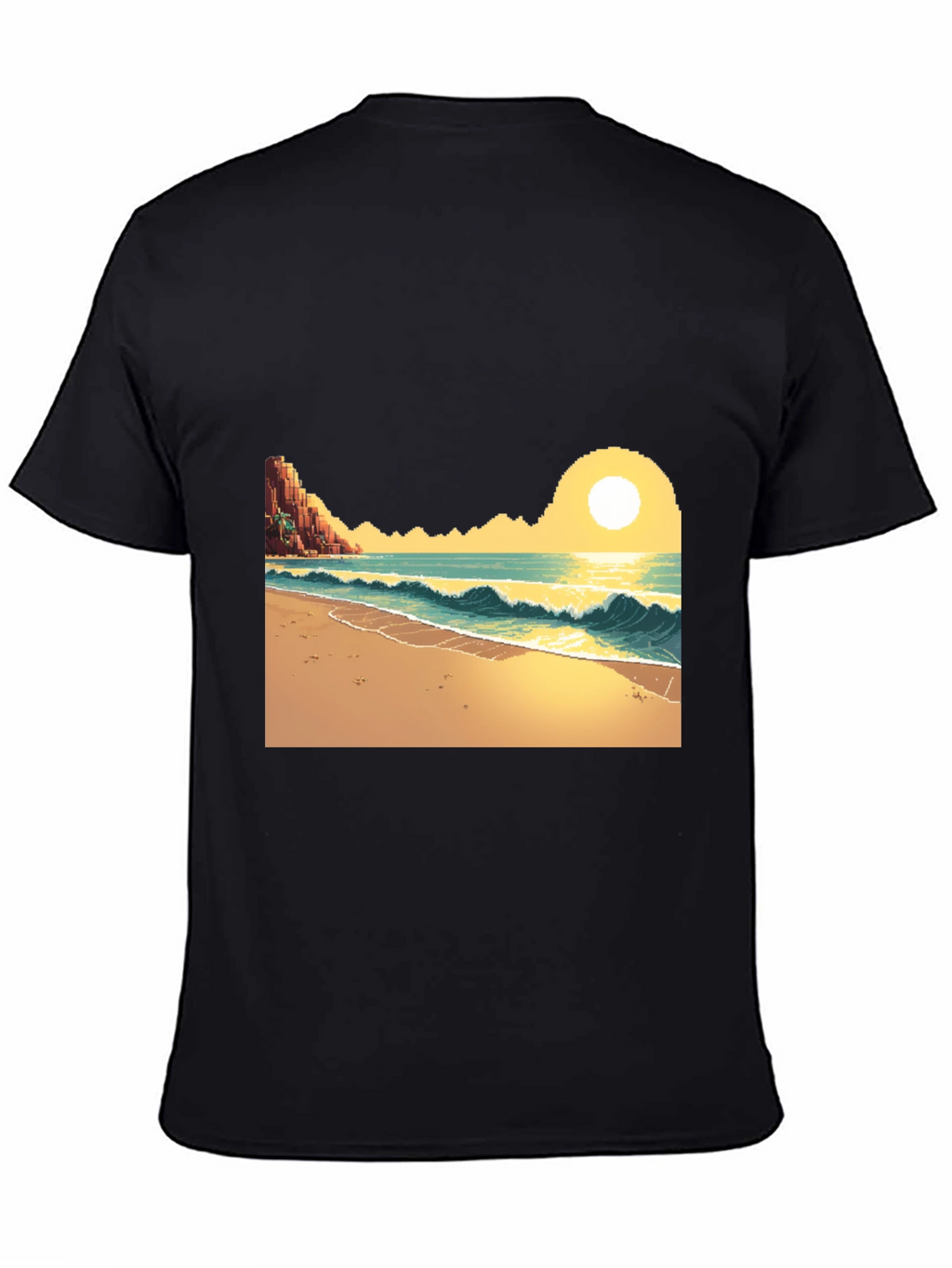 Pixel Art Beach Black T-Shirt