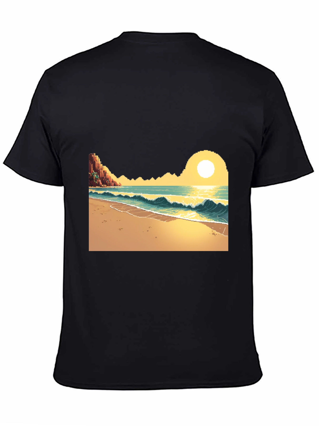 Pixel Art Beach Black T-Shirt