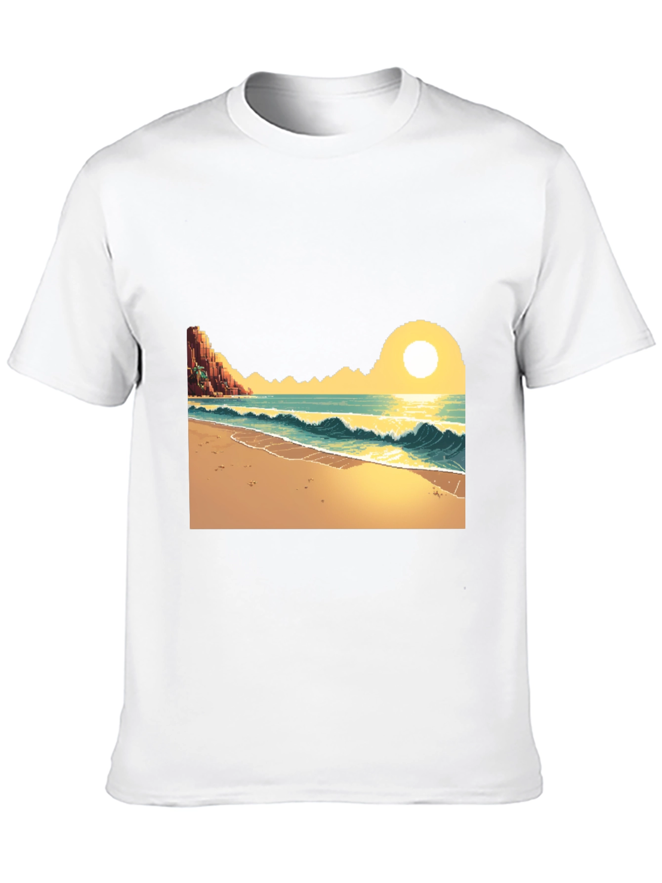 Pixel Art Beach Black T-Shirt