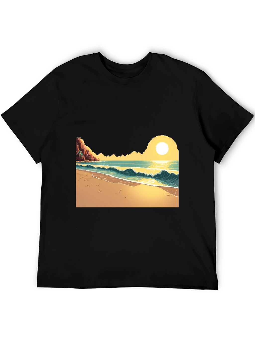 Pixel Art Beach Black T-Shirt