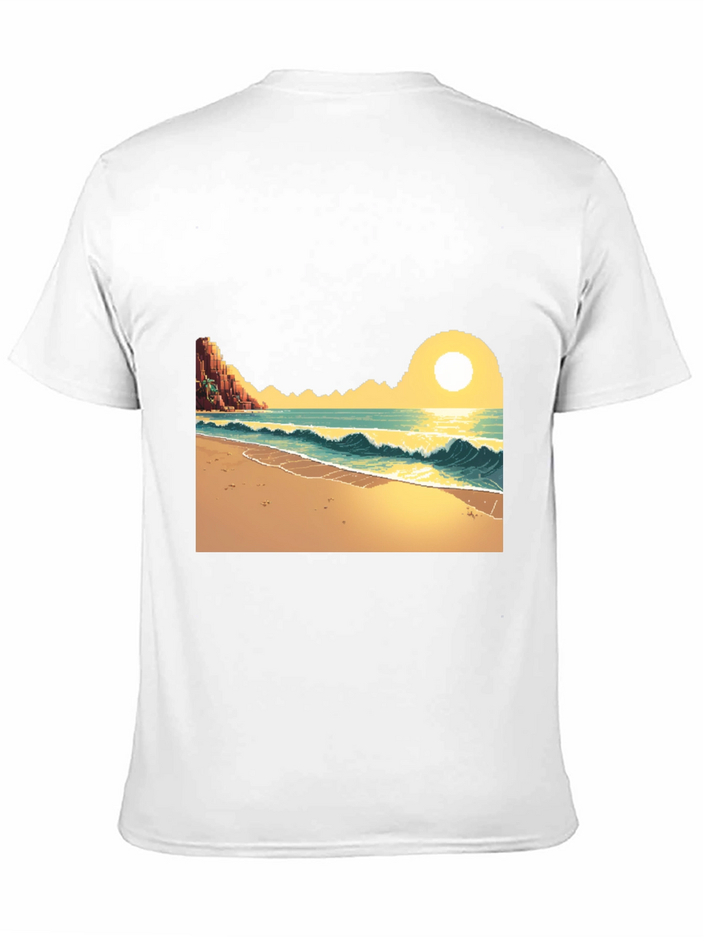 Pixel Art Beach Black T-Shirt