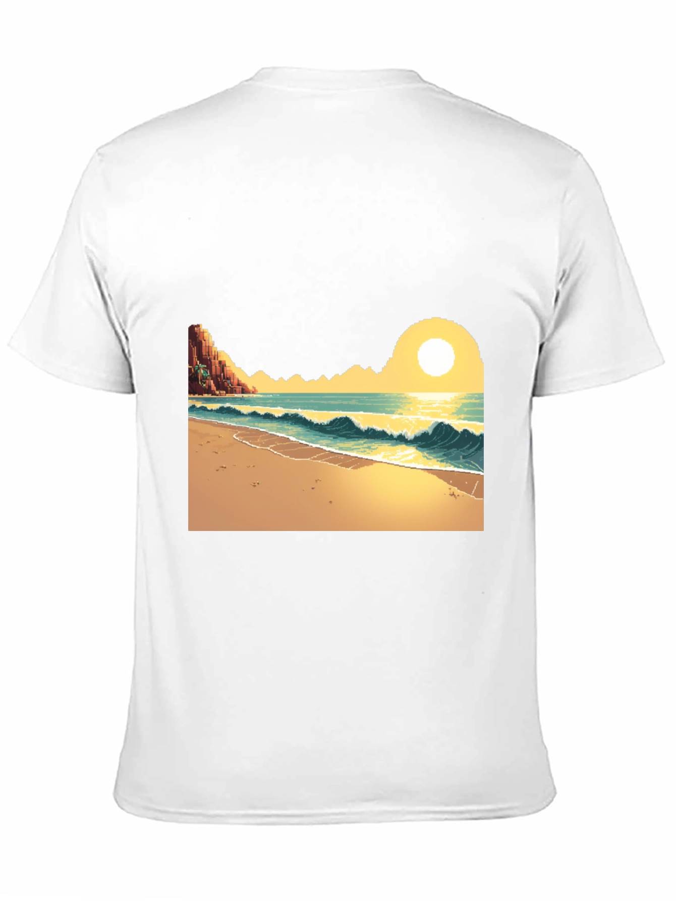 Pixel Art Beach Black T-Shirt