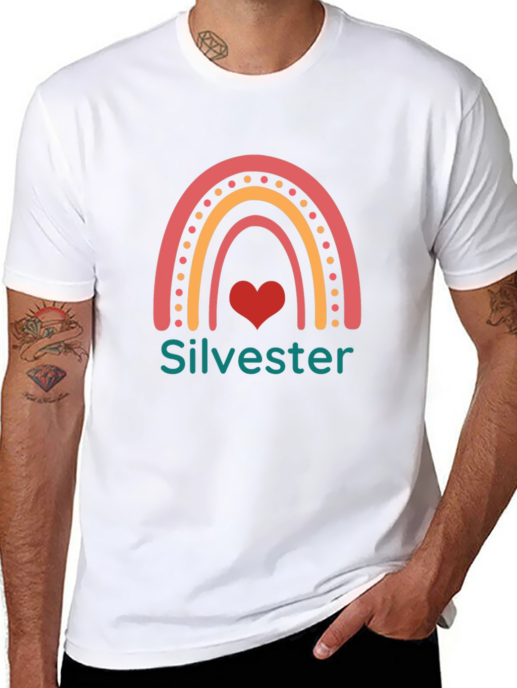 Silvester Rainbow Heart Black T-Shirt