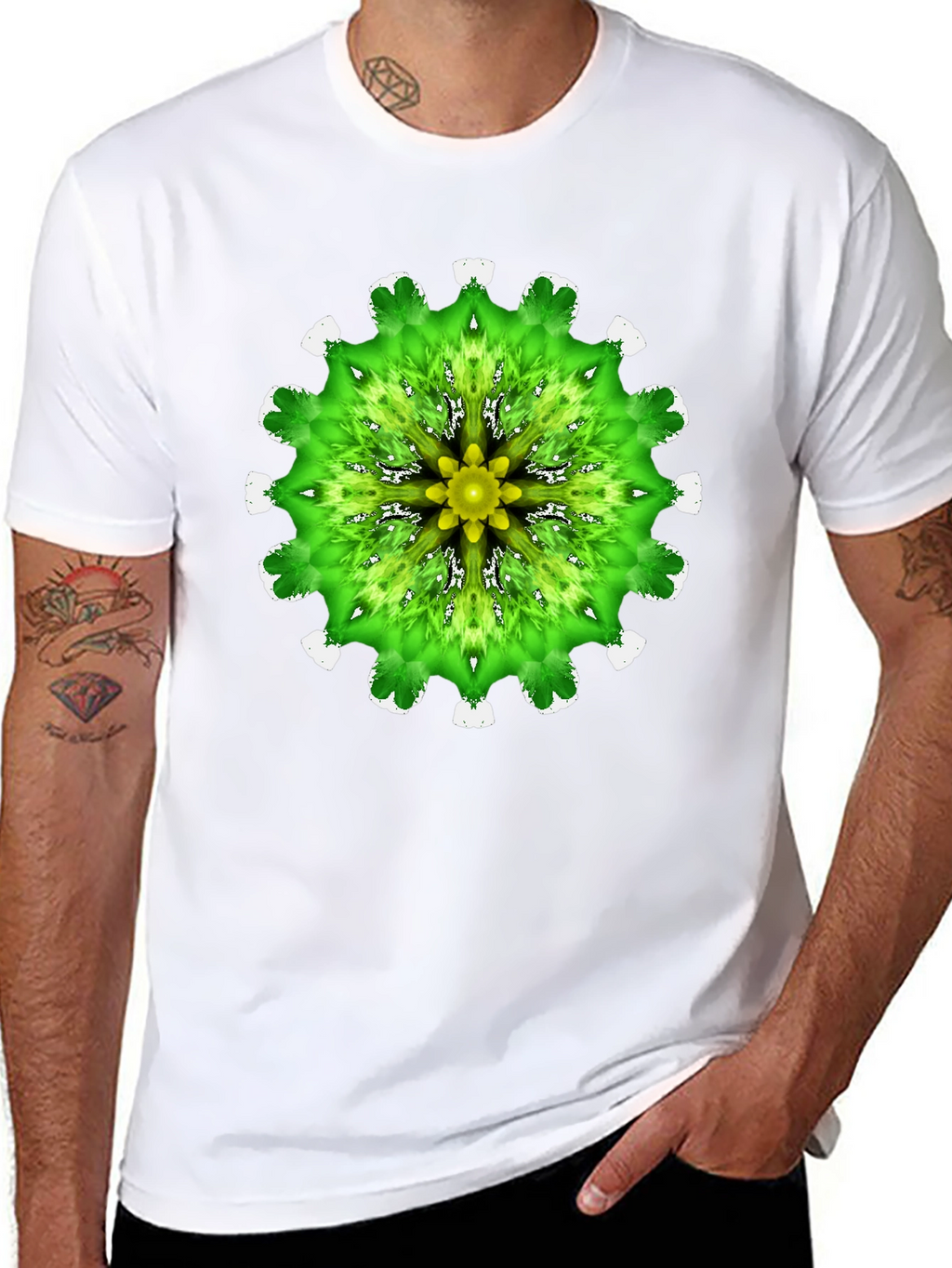 Green Mandala Graphic Black T-Shirt