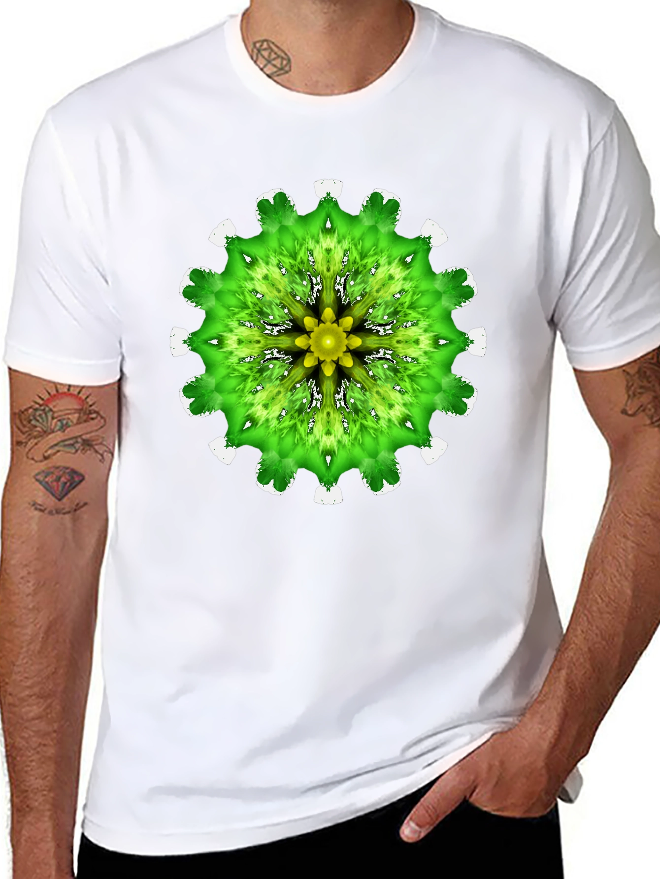 Green Mandala Graphic Black T-Shirt