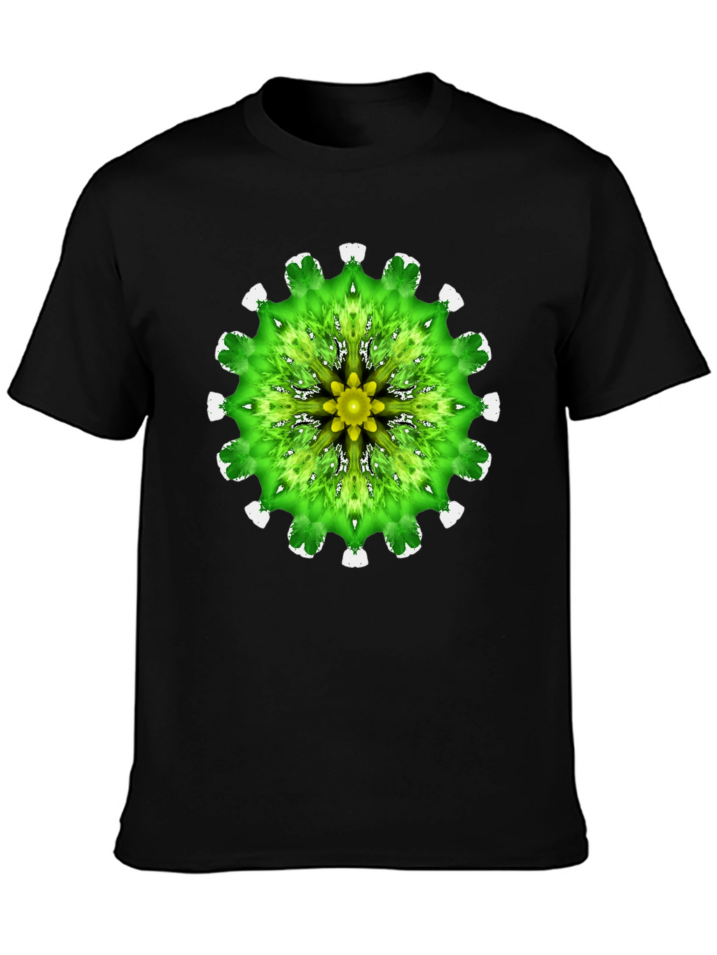 Green Mandala Graphic Black T-Shirt
