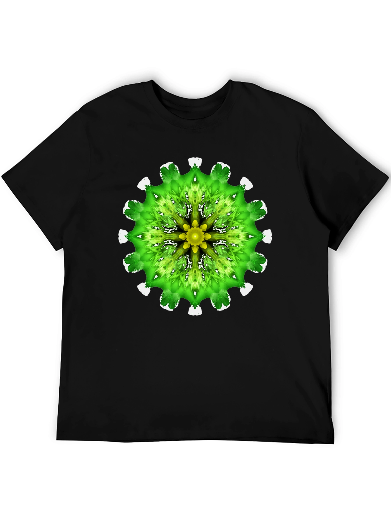 Green Mandala Graphic Black T-Shirt