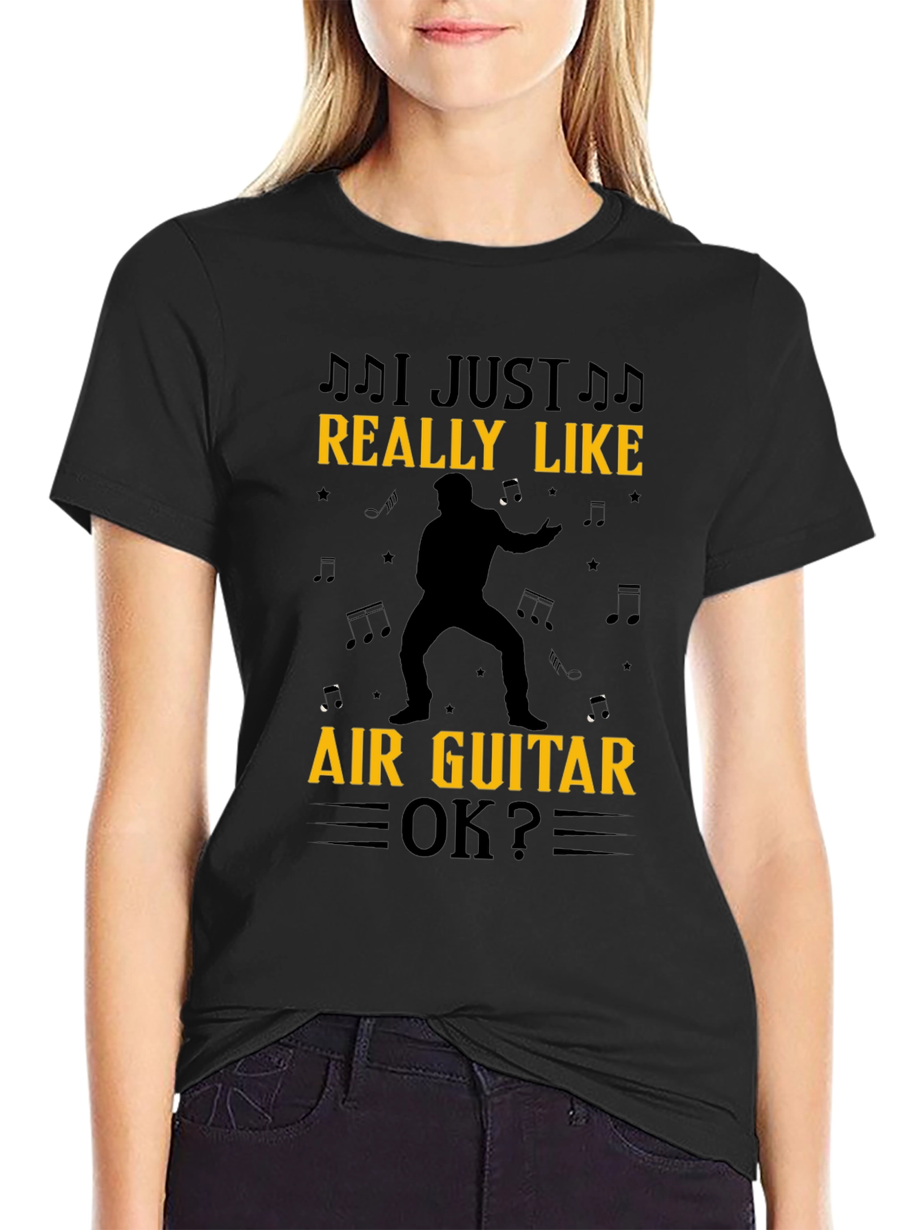 I Just Really Like Air Guitar OK? Black T-Shirt