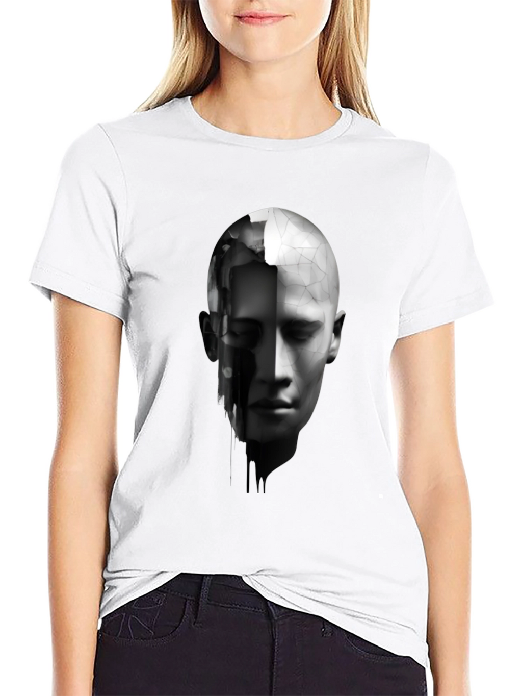 Abstract Human Face Graphic Print Black T-Shirt