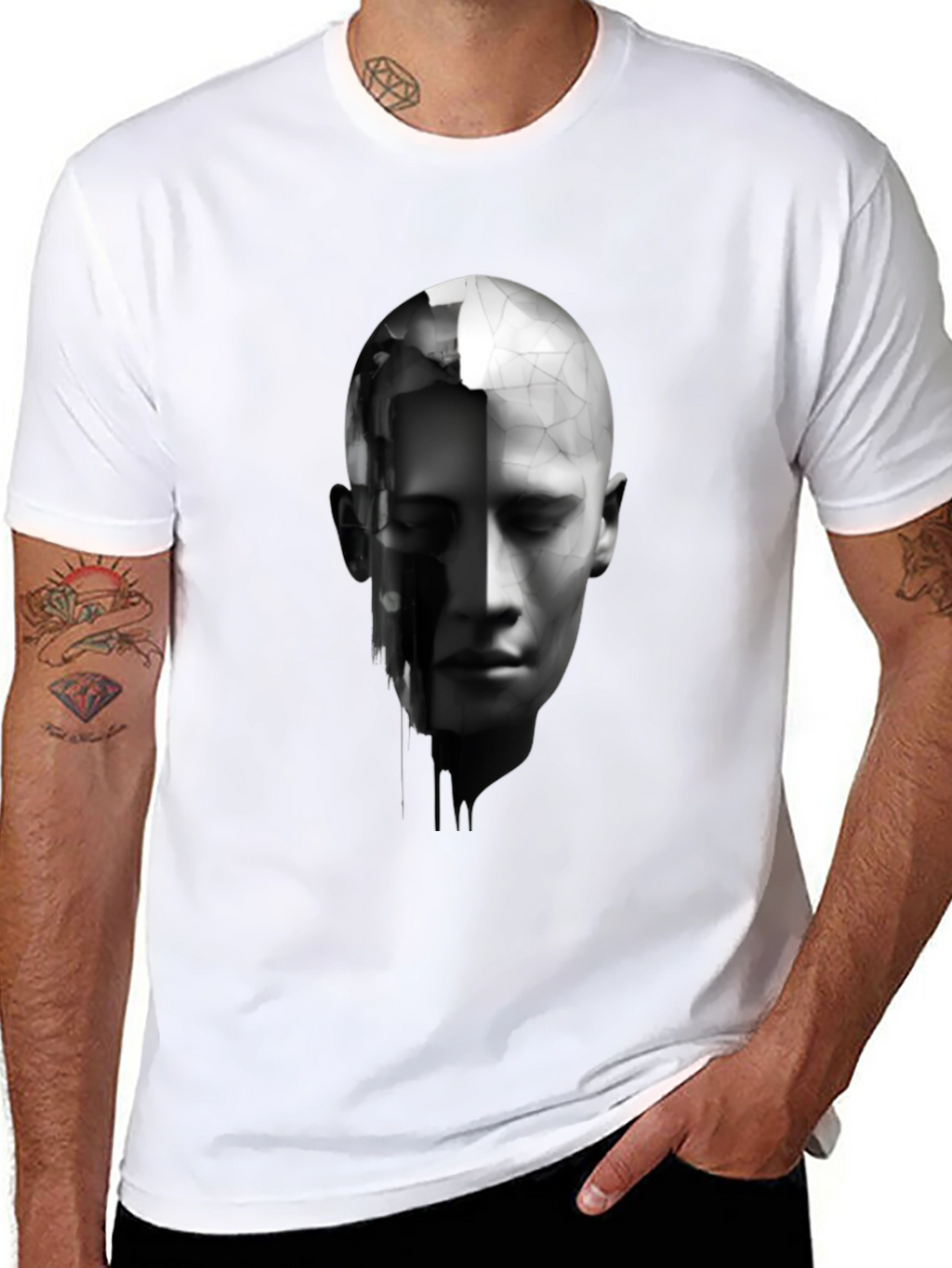 Abstract Human Face Graphic Print Black T-Shirt