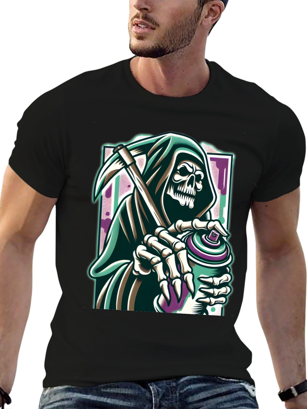 Grim Reaper Graffiti Artist Graphic Tee - Black