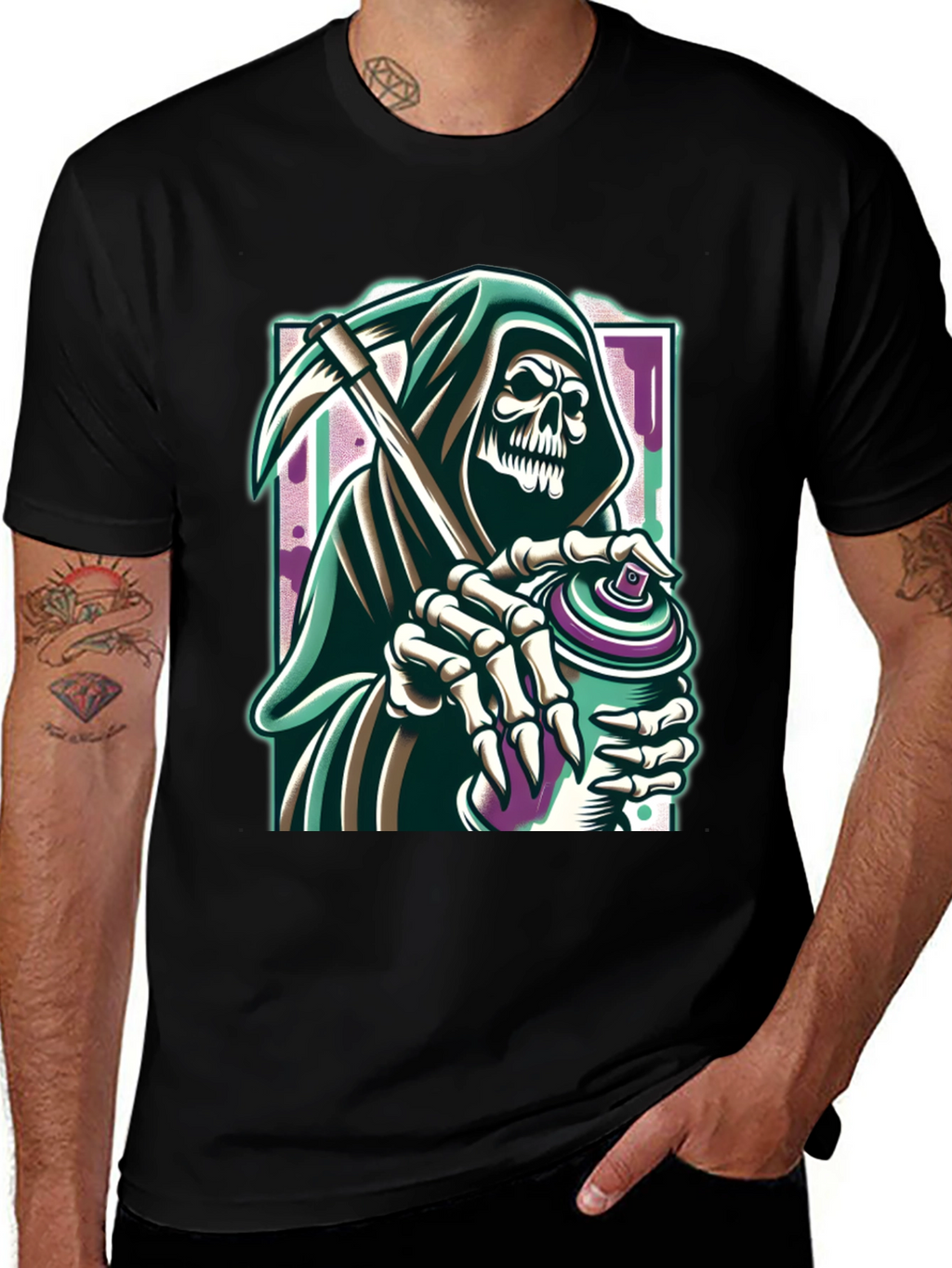 Grim Reaper Graffiti Artist Graphic Tee - Black