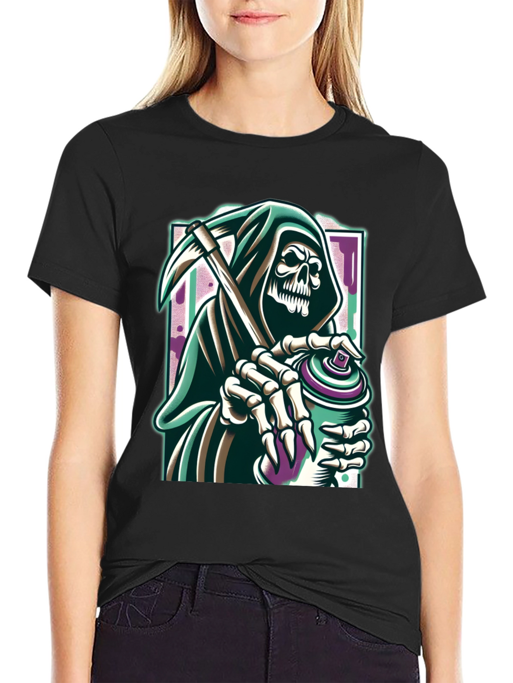 Grim Reaper Graffiti Artist Graphic Tee - Black