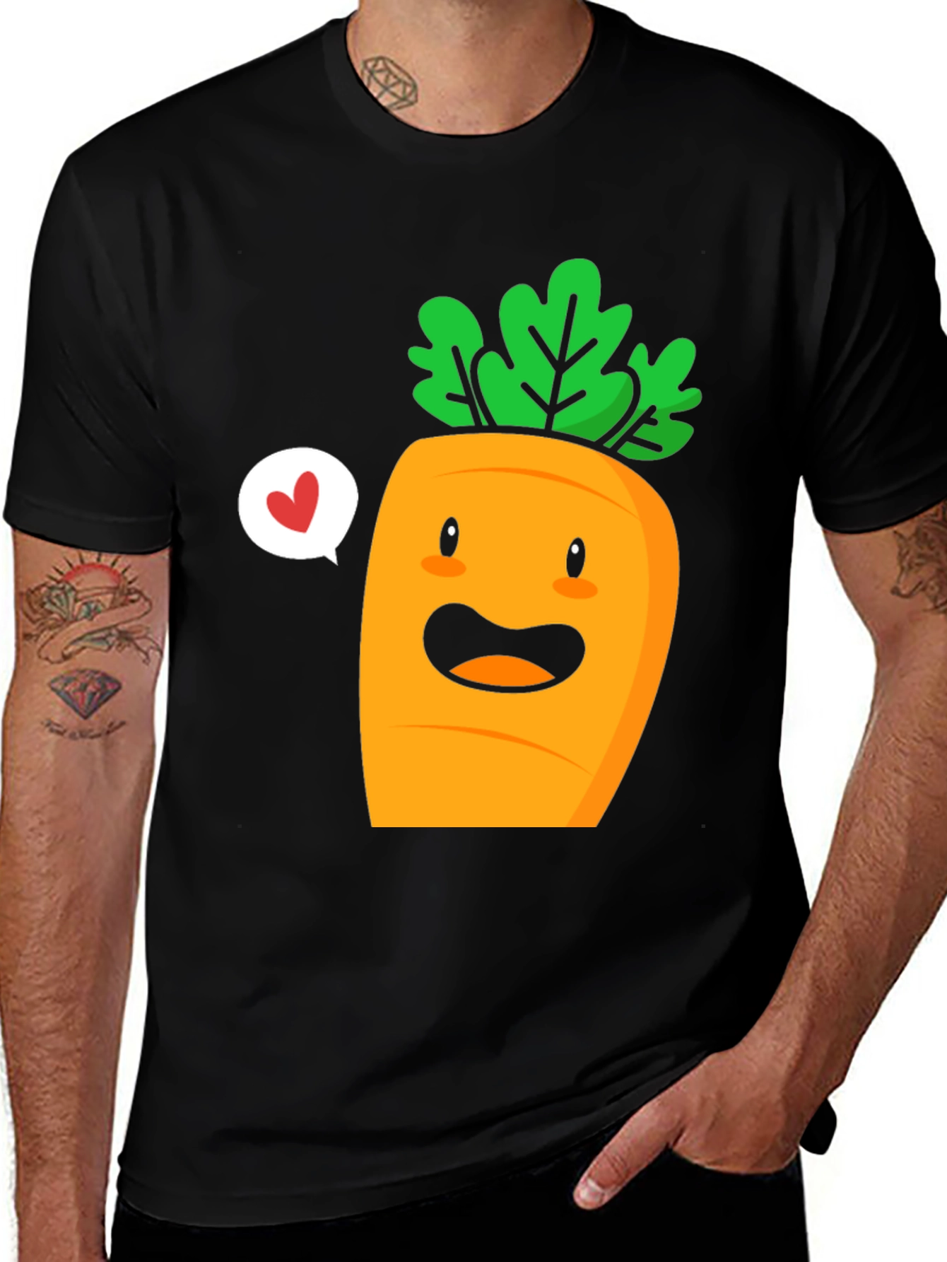 Cute Carrot Cartoon Graphic Tee - Unisex Black T-Shirt