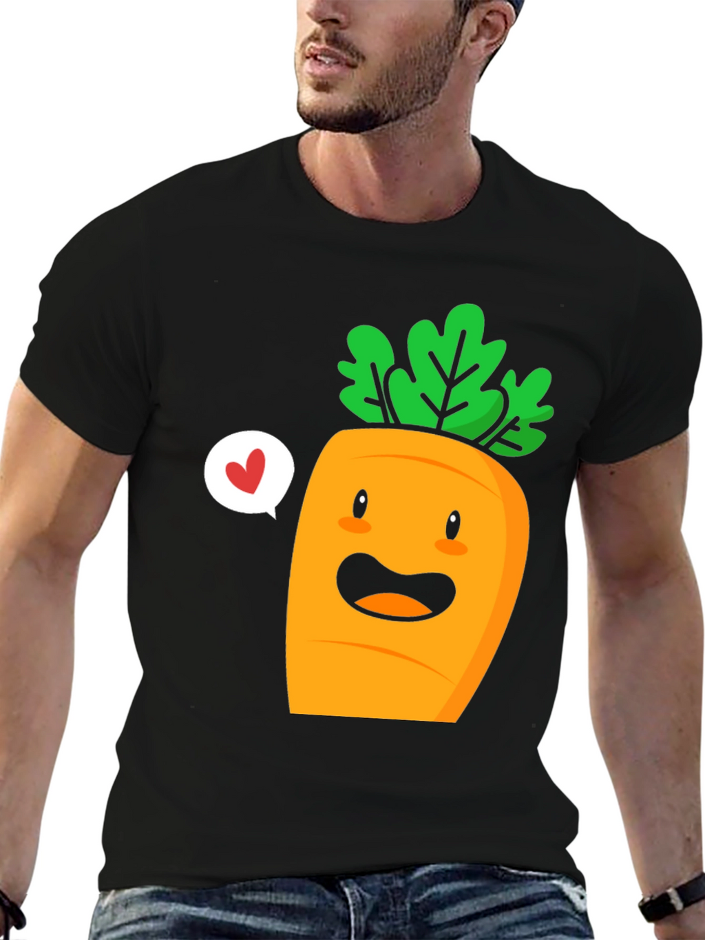 Cute Carrot Cartoon Graphic Tee - Unisex Black T-Shirt