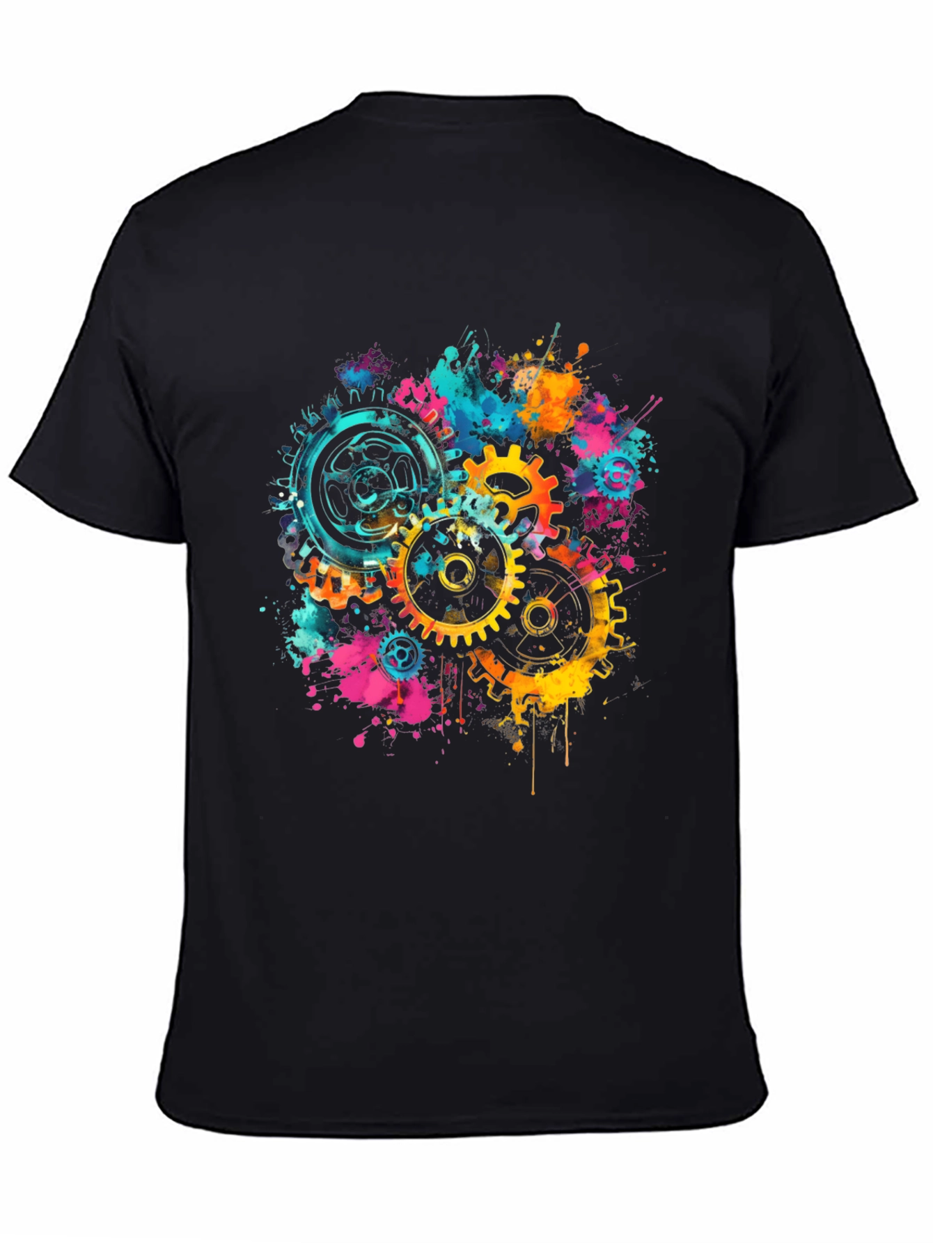 Gear Splash Black T-Shirt - Modern Artistic Design