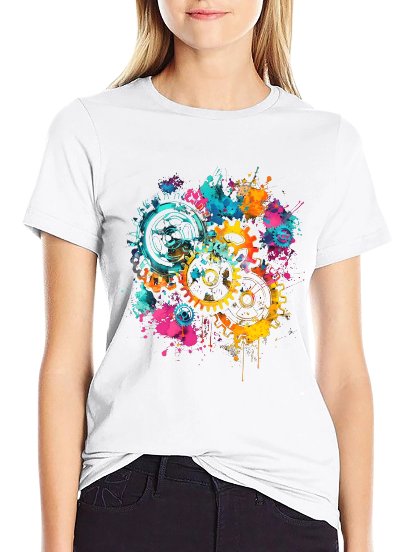 Gear Splash Black T-Shirt - Modern Artistic Design