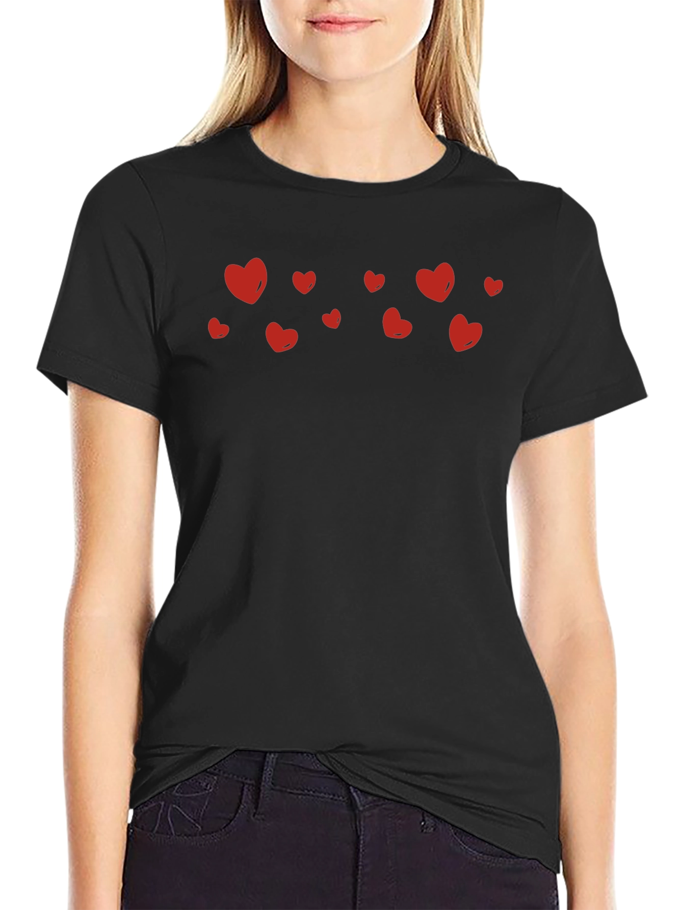 Heart Print Crew Neck T-Shirt