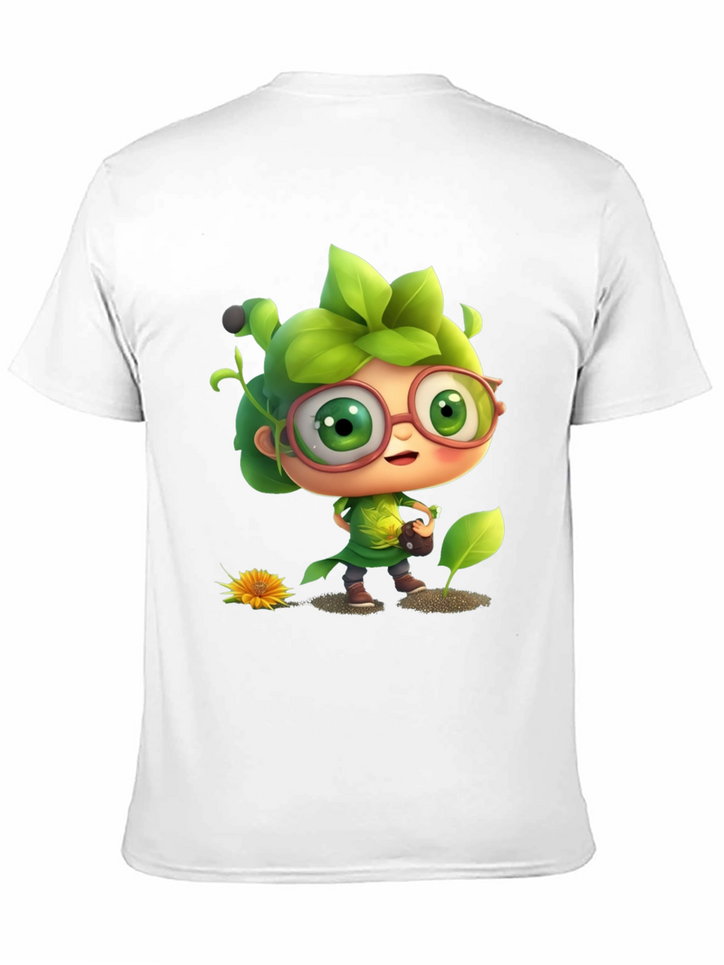 Cartoon Gardener Graphic Tee - Black Cotton Blend