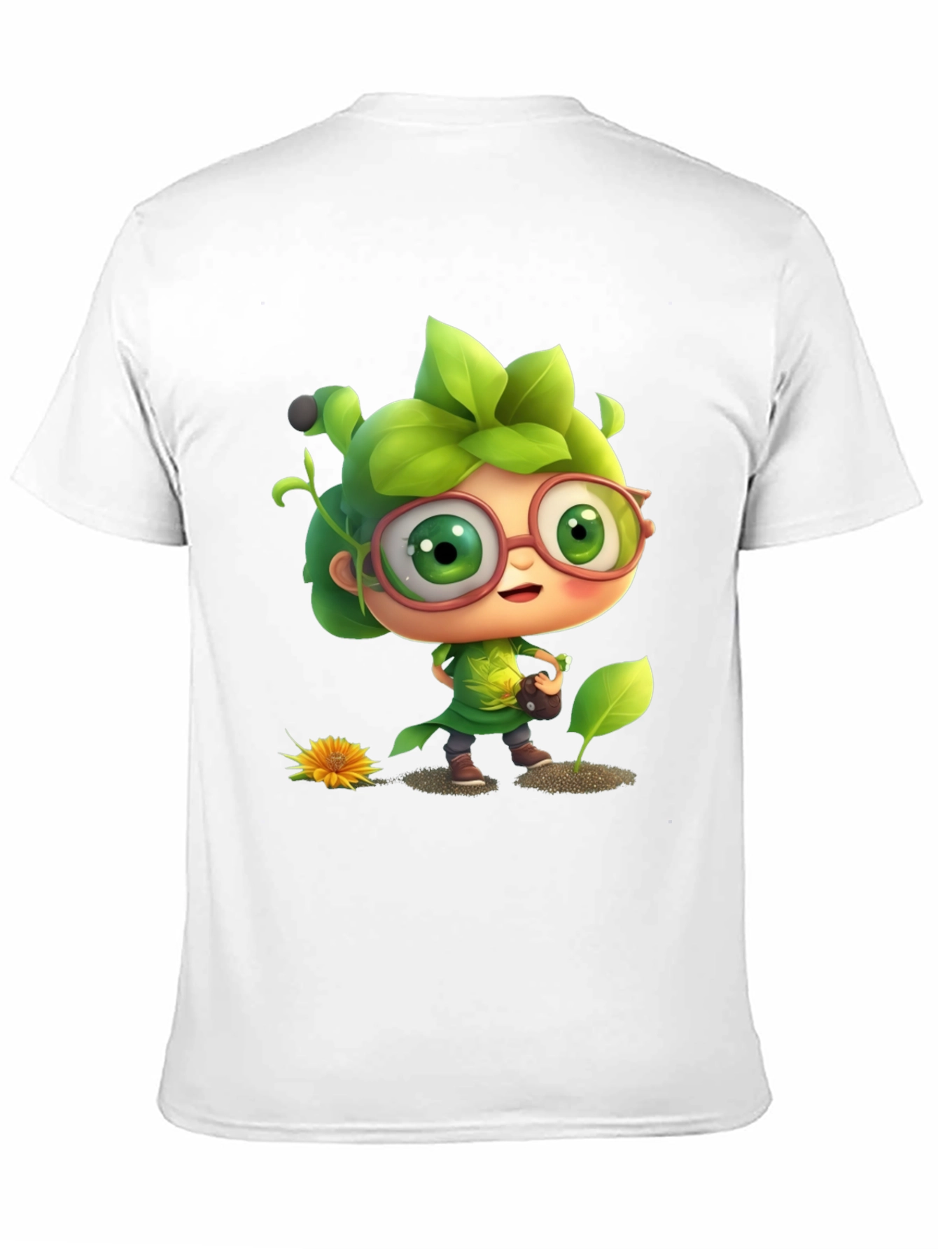 Cartoon Gardener Graphic Tee - Black Cotton Blend
