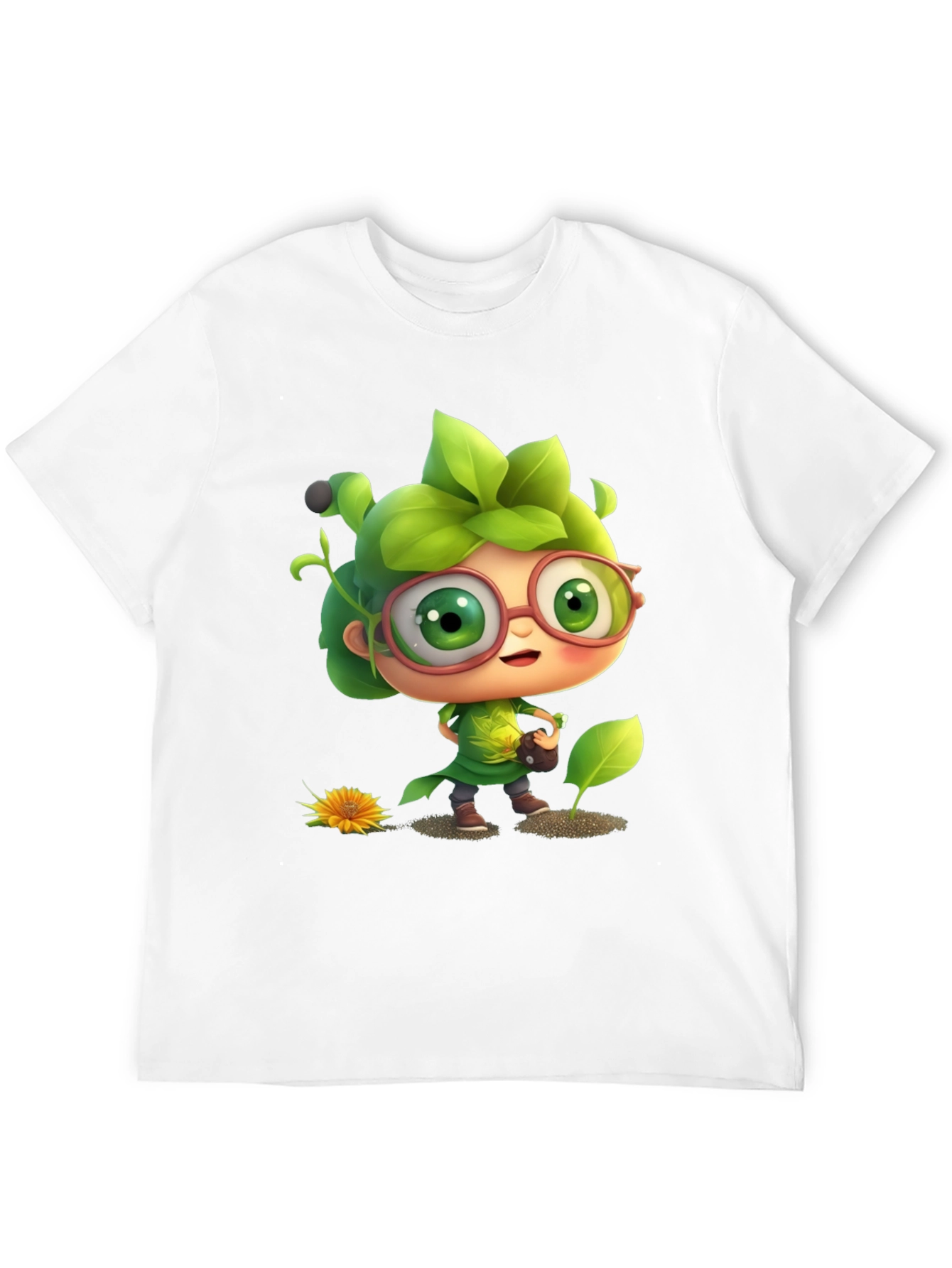 Cartoon Gardener Graphic Tee - Black Cotton Blend