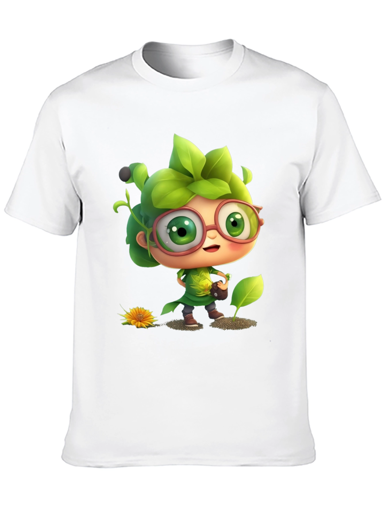 Cartoon Gardener Graphic Tee - Black Cotton Blend