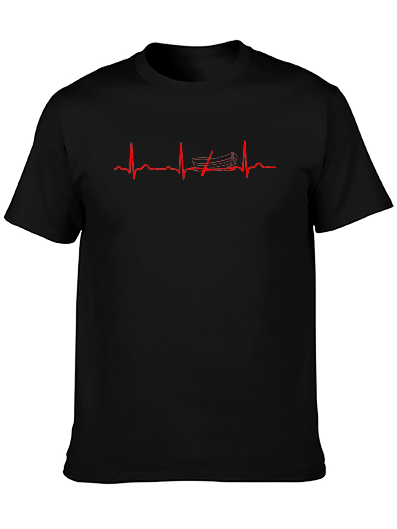 Heartbeat Boat Graphic T-Shirt - Black Cotton Tee