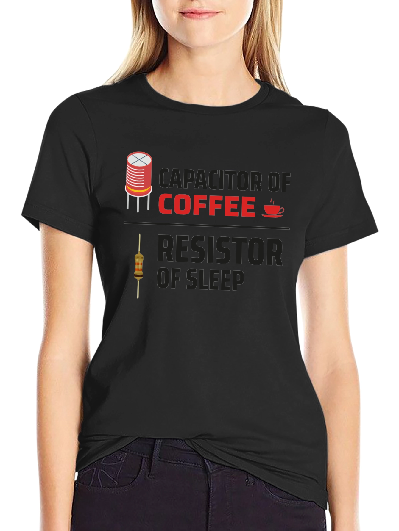 Capacitor of Coffee Resistor of Sleep Black T-Shirt