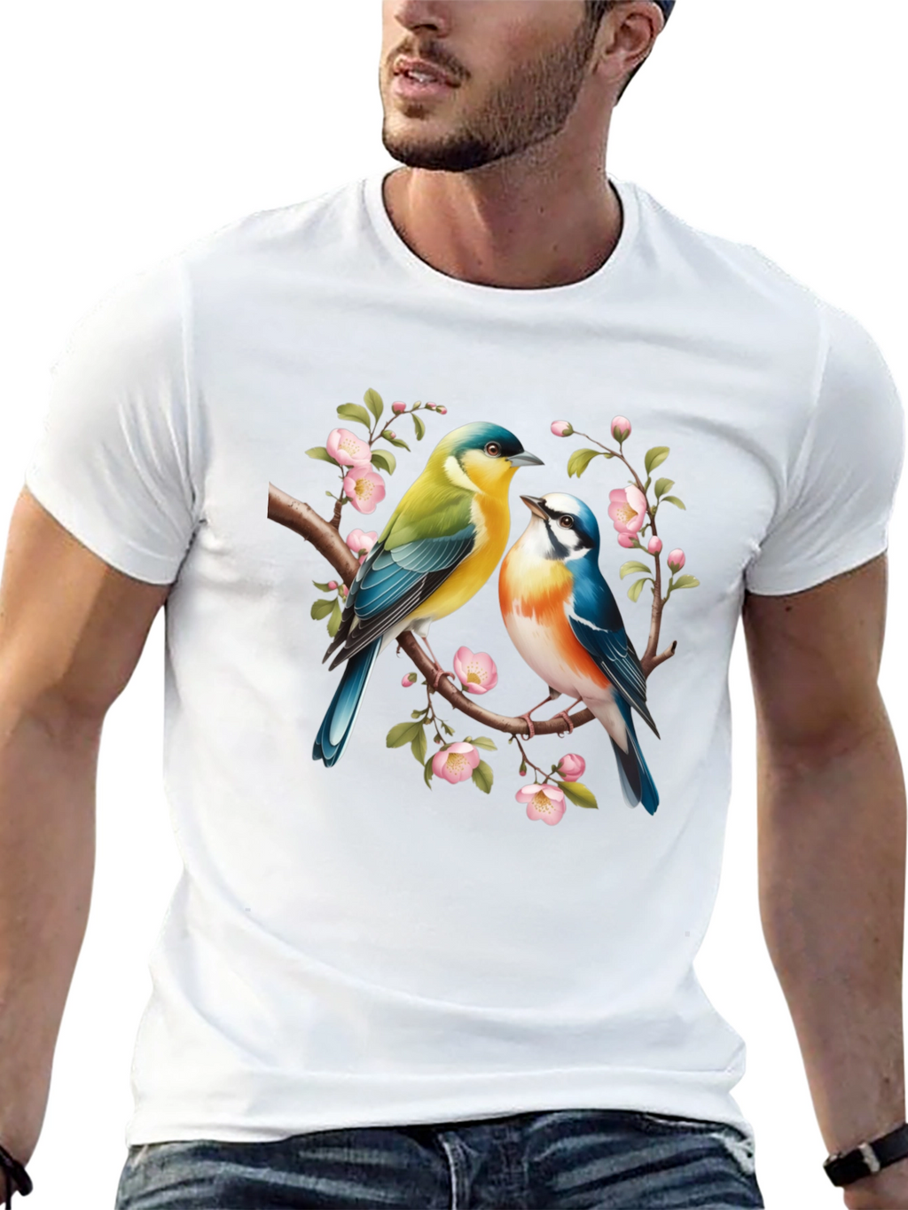 Birds On Branch Graphic T-Shirt - Black