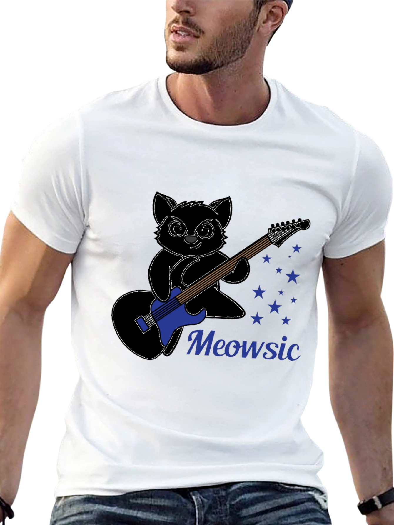 Meowsic T-Shirt: Cat Playing Guitar
