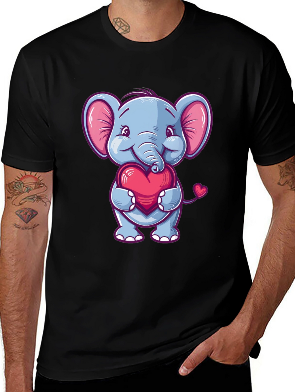 Elephant Love Heart T-Shirt Cute Animal Tee