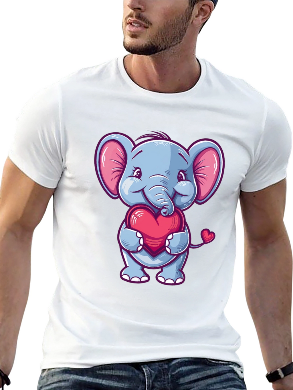 Elephant Love Heart T-Shirt Cute Animal Tee