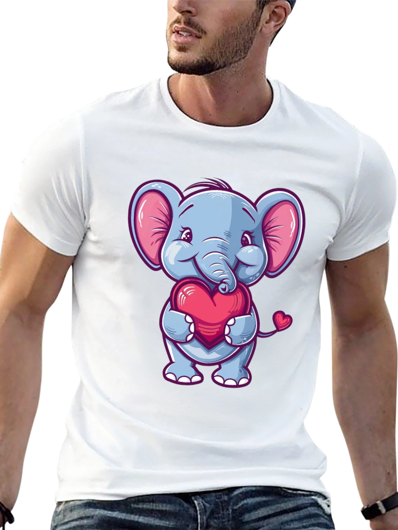 Elephant Love Heart T-Shirt Cute Animal Tee