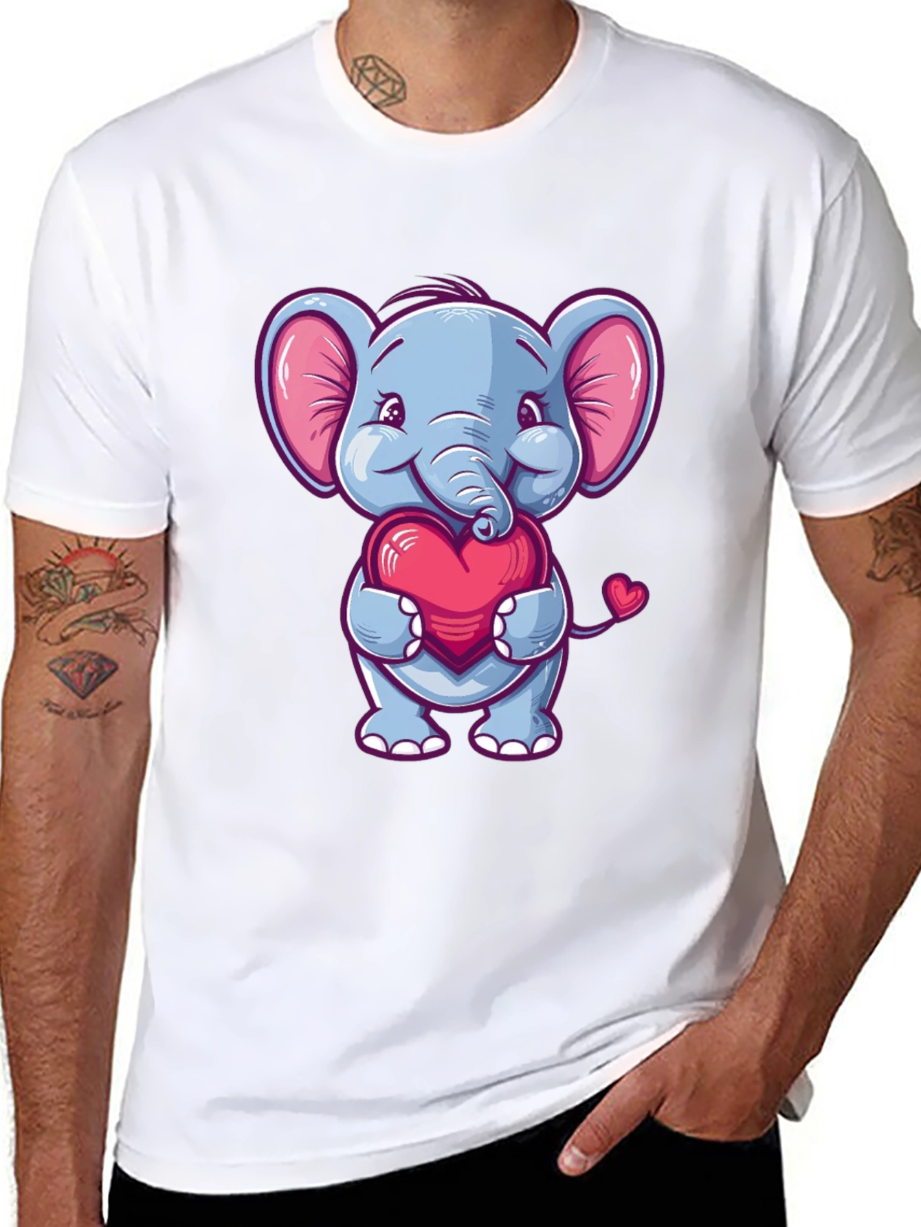 Elephant Love Heart T-Shirt Cute Animal Tee